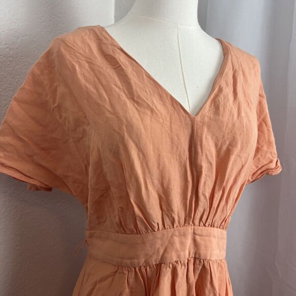 Madewell Midi Dress Womens 10 Pink/Orange Linen Blend Dolman Sheer Boho Cottage - Picture 2 of 16